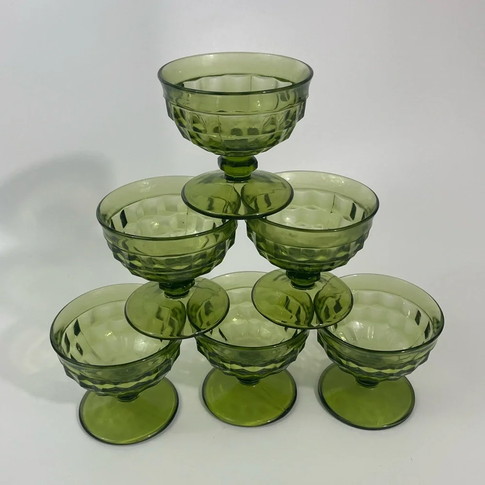 Indiana Glass Olive Green Compote Dessert Sherbet Goblets - Set of 6